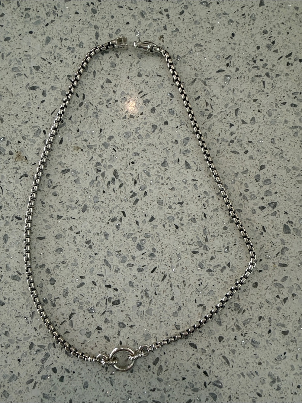 David Yurman Silver Box Chain Necklace with Circular Toggle Ring